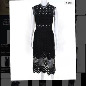 Self Portrait Womens Lace Sleeveless Boat Neck Midi Dress Black Size 6